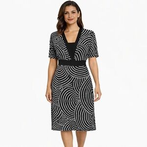 SUZIE IN THE CITY Size Medium Black & White Geometric Jersey Stretch Dress USA